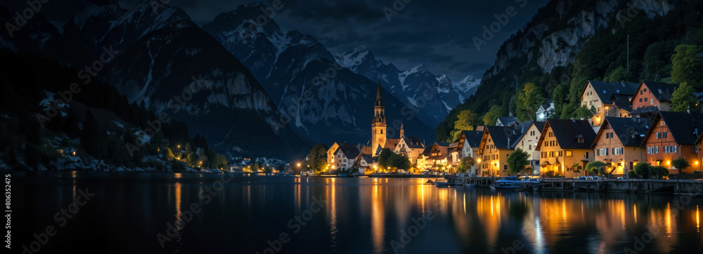 Fototapeta premium Hallstatt lakeside town in the Alps