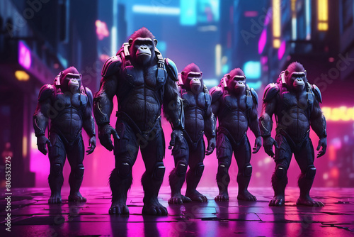 Neon monkey illustration in the future