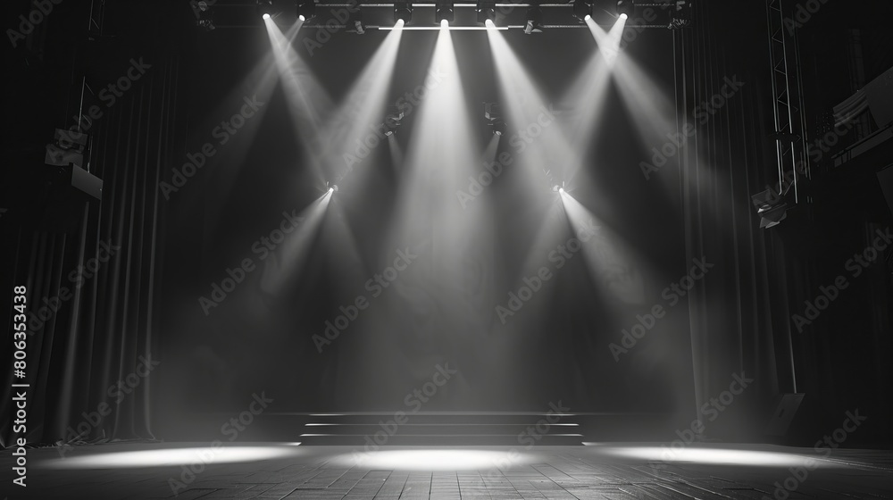 Black and white image of a stage with spotlights. Stock Illustration ...