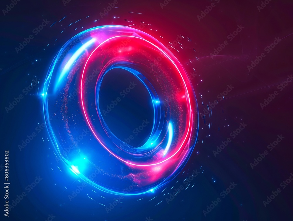 A glowing ring with blue and red lights. A glowing ring with blue and red lights.