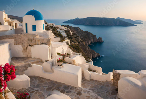 Griechisches Dorf malerisch auf den Felsen über dem Meer gelegen photo
