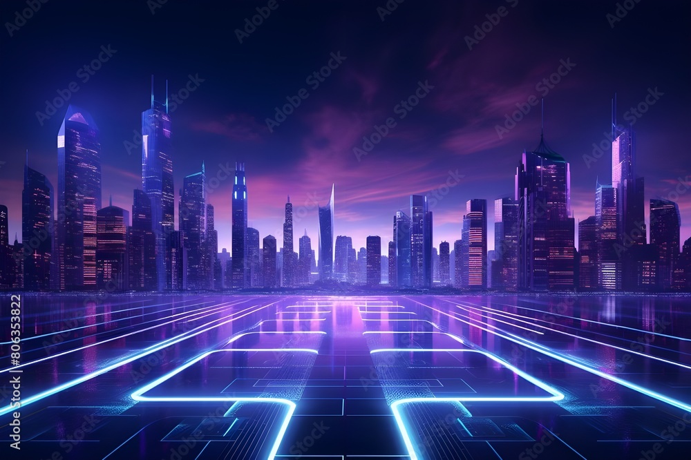 City night purple light background, Generative AI