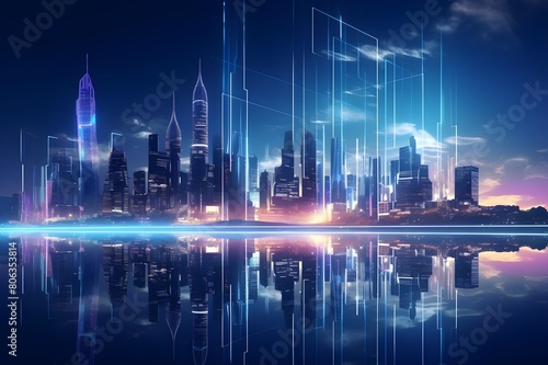 Futuristic smart city night skyline  Generative AI
