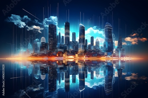 Abstract futuristic city skyline  Generative AI