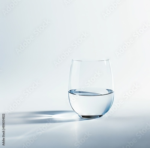A glass of water on a white surface.