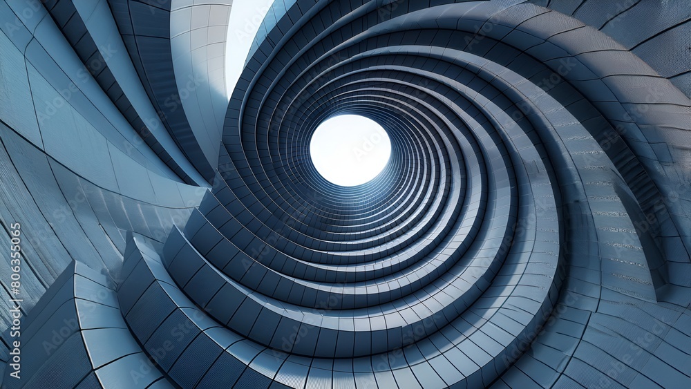 Fototapeta premium Abstract 3D rendering of a spiral staircase leading to a bright light