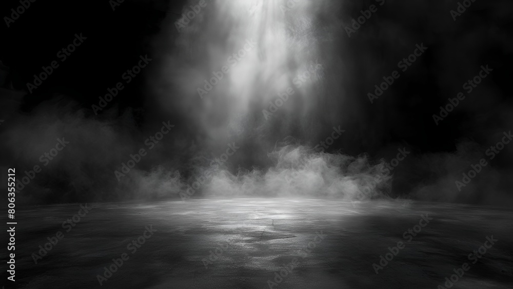 Dark and mysterious smoke cloud rising from the ground with a spotlight shining down Dark and mysterious smoke cloud rising from the ground with a spotlight shining down