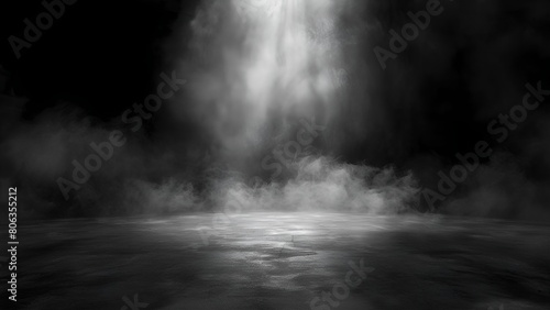 Dark and mysterious smoke cloud rising from the ground with a spotlight shining down
