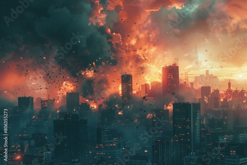Dramatic Urban Explosion Depicting Chaos and Destruction