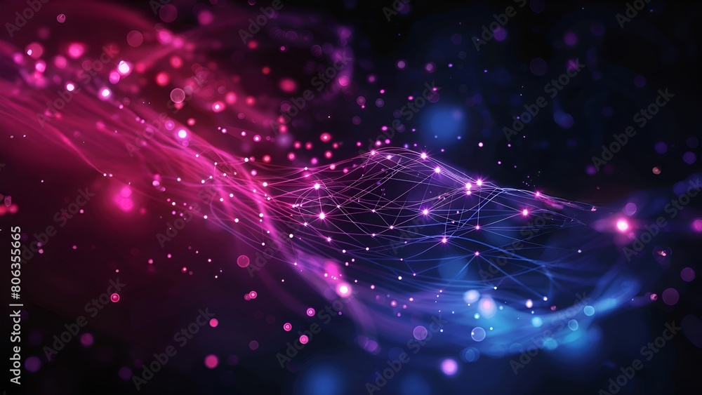 Obraz premium Abstract glowing pink and blue plexus background with bokeh lights