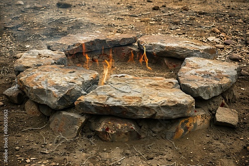 Ancient Stone Circle with Burning Fire in a Mysterious Setting