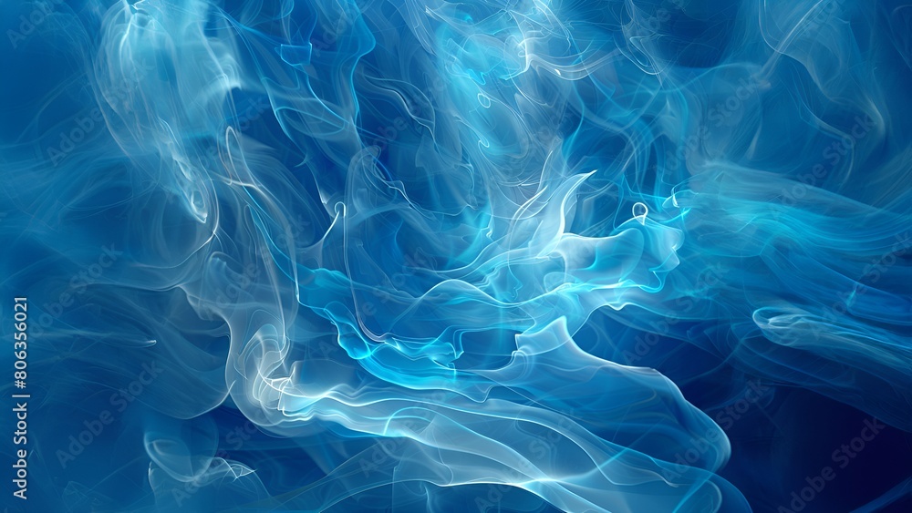 Fototapeta premium Blue abstract fractal smoke swirls on black background, 3D rendering