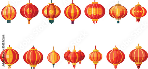 set of Chinese lanterns vector illustration, 