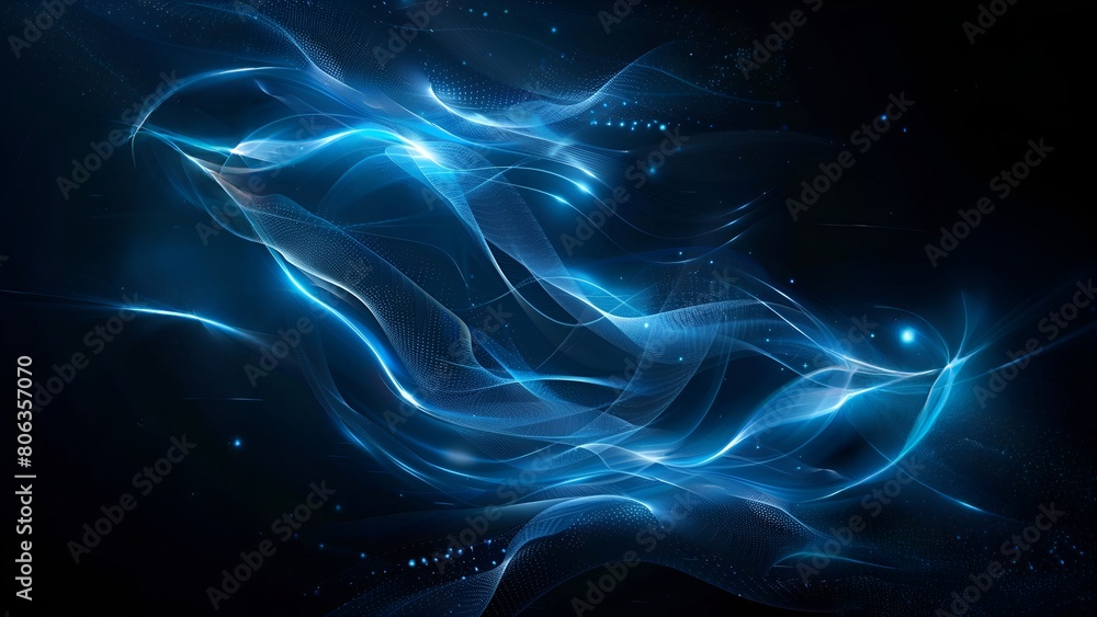 Blue abstract glowing magic smoke on black background