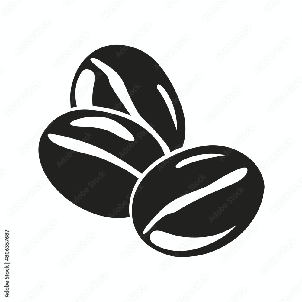 Coffee beans black and white icon logo design flat vector illustration