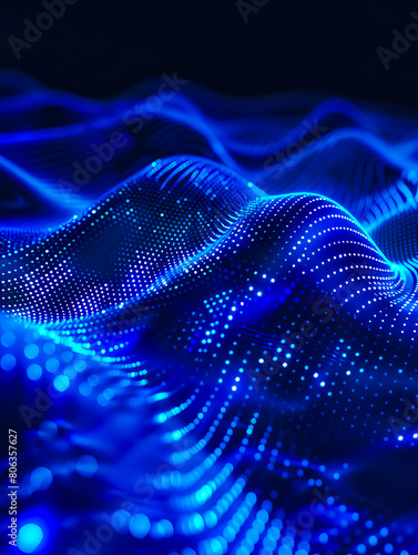 A blue wave background with dots and lights. © VISUAL BACKGROUND