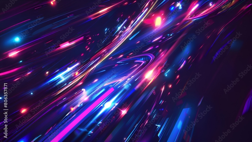 Abstract background with glowing neon light streaks and particles in vibrant colors Abstract background with glowing neon light streaks and particles in vibrant colors