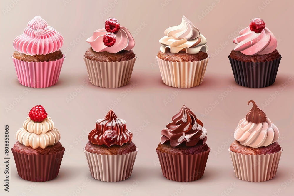 Assorted Cupcakes in Artistic Presentation on Pink Background