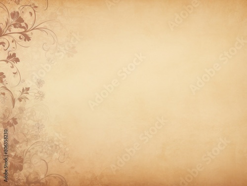 Brown soft pastel color background parchment with a thin barely noticeable floral ornament  wallpaper copy space  vintage design blank copyspace