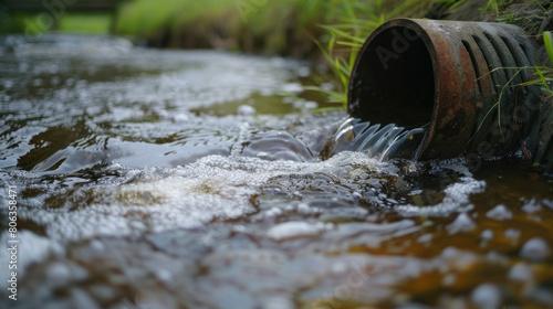Wallpaper Mural Close-up of a drain with chemical waste flowing into a river. Torontodigital.ca
