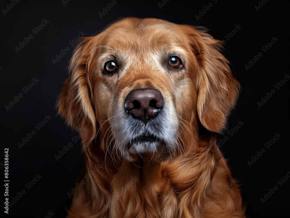A cut golden retriever with a narrow face, on his birthday, ultra realistic photograph , generated with ai