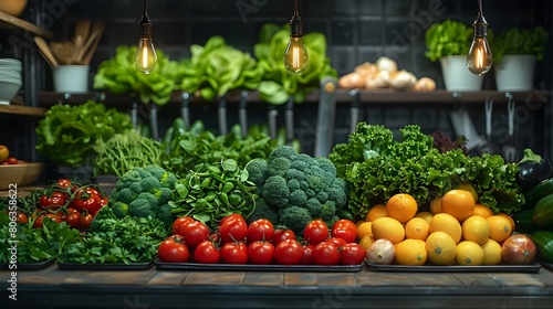 Various Vegetables Displayed in Store. Generative AI