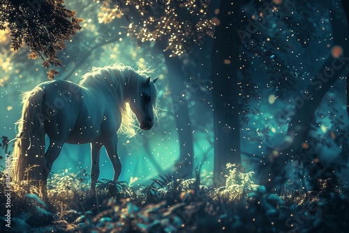 Magical Horse Strolling in a Mystical Forest at Twilight © Sandu