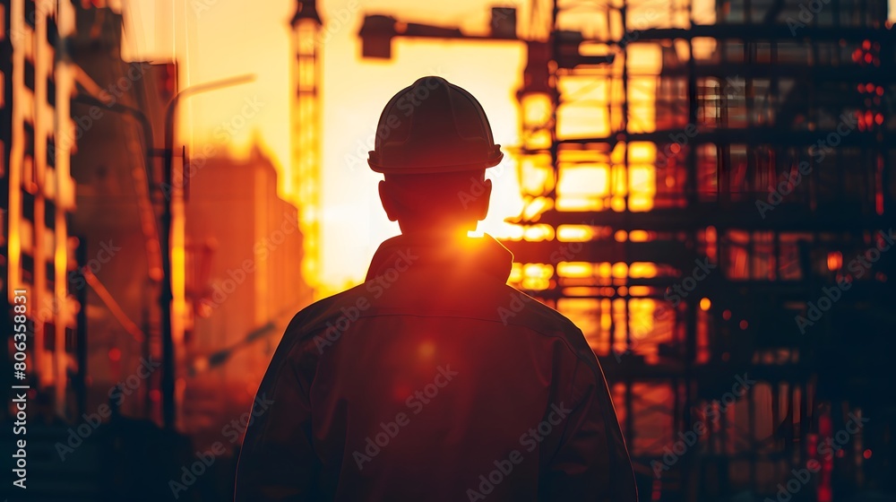 Man in Hard Hat at Construction Site. Generative AI