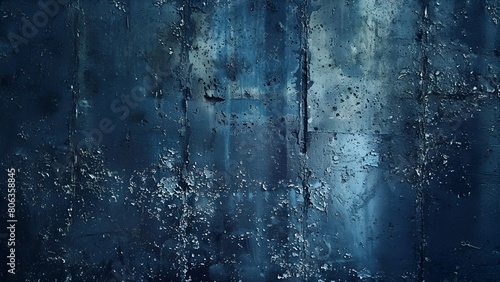 Dark blue concrete wall with cracks and peeling paint texture background photo
