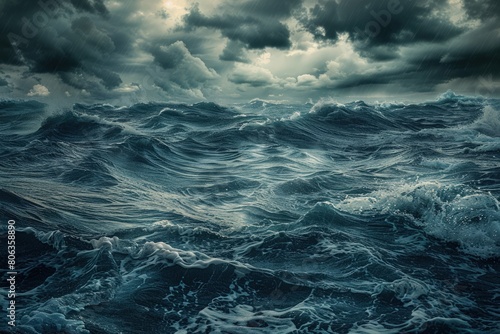 Dark stormy sea with strong wind and high waves. Generate AI image