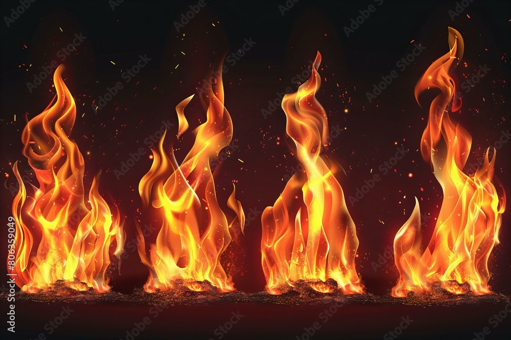 Fototapeta premium Realistic Flames Rising Against a Dark Background