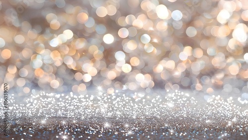 Elegant silver and gold glitter background with blurred lights