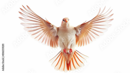 a bird flying wide spread wings on white background