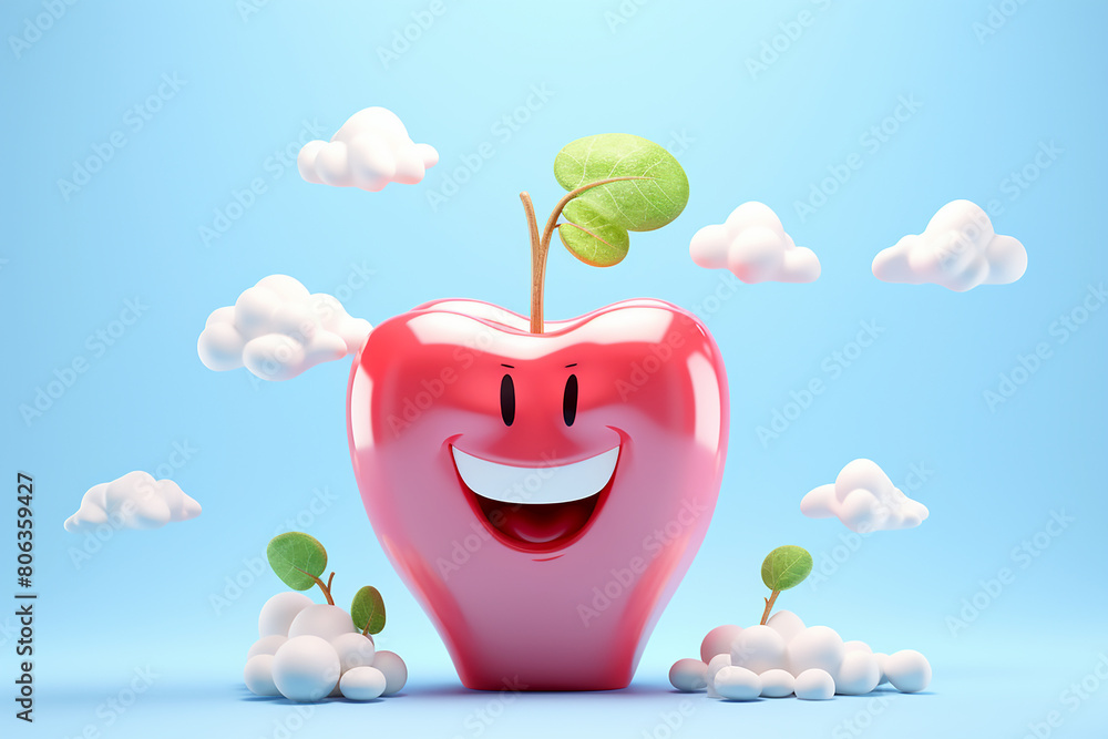 Obraz premium Smiling red apple on blue background