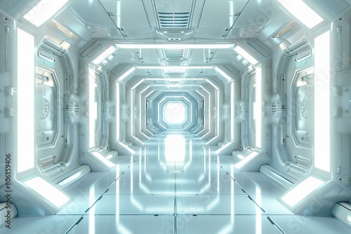 Futuristic White Hallway in a High-Tech Space Station