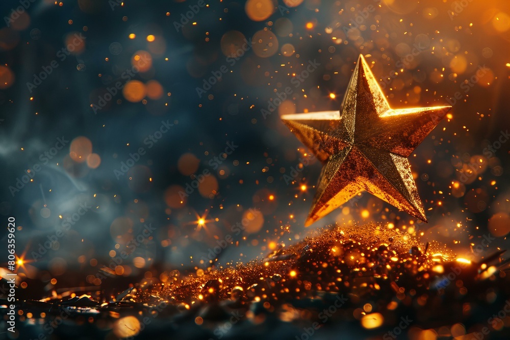 Golden Star Trophy on a Sparkling Bokeh Background Golden Star Trophy on a Sparkling Bokeh Background