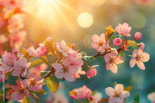 Beautiful Spring Blossoms on Tree Branches in Soft Light