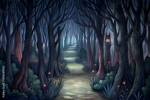 Dark Forest with Hidden Paths and Secrets photo