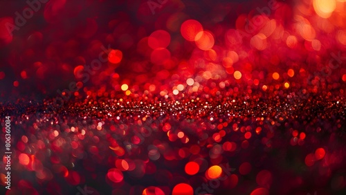 Red glitter sparkles with blurred bokeh lights background