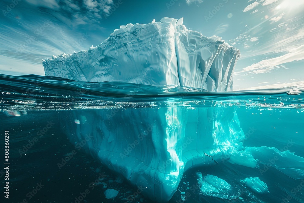 Magnificent Iceberg Above and Below Clear Blue Water
