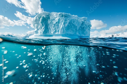 Impressive Iceberg Floating in Crystal Clear Blue Water photo