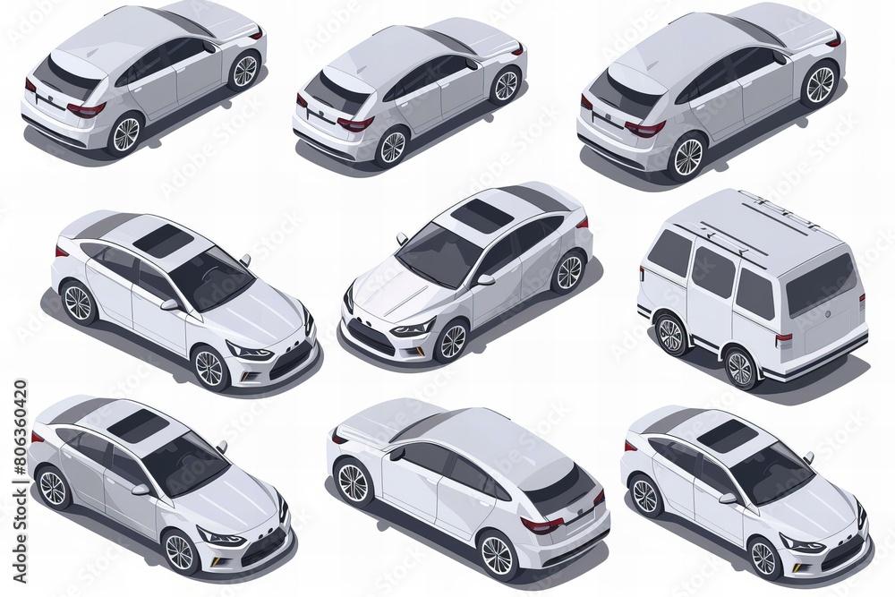 custom made wallpaper toronto digitalDetailed Isometric Gray Sedan and Van From Multiple Angles