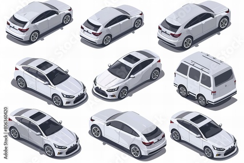 Wallpaper Mural Detailed Isometric Gray Sedan and Van From Multiple Angles Torontodigital.ca