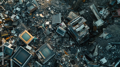 Electronic waste dumped in a landfill, showing the problem of tech disposal.