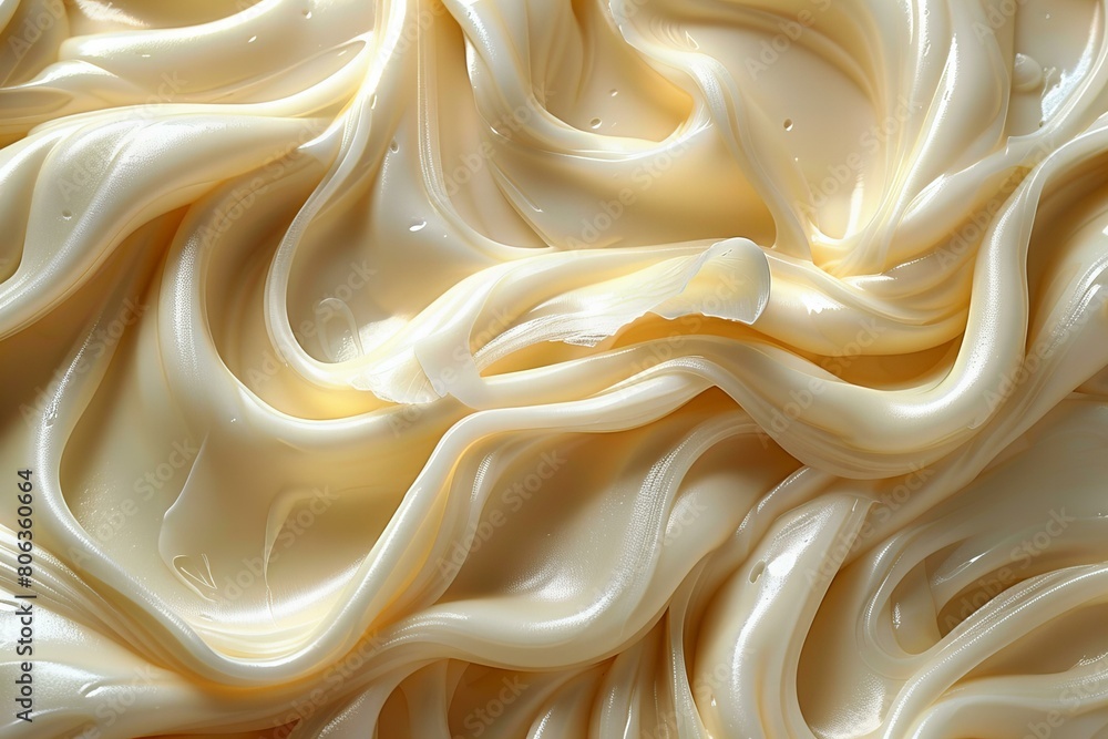 Swirling Cream Texture with Golden Highlights in Close-up