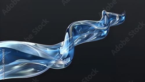 Blue and silver 3D rendering of a flowing liquid or ribbon against a dark background
