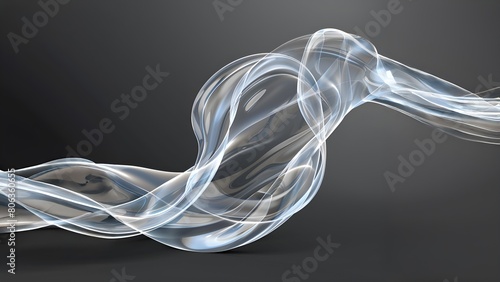 Abstract elegant silver gray silk or satin 3D shape flowing on dark background