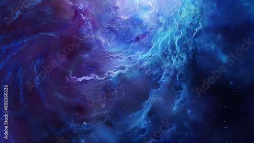 Blue and purple abstract nebula with glowing stars and swirling clouds