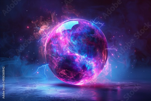 Mystic Energy Sphere with Violet Lightning and Ethereal Glow
