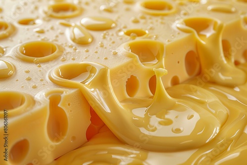 Close-Up View of Melted Cheese with Droplets and Holes